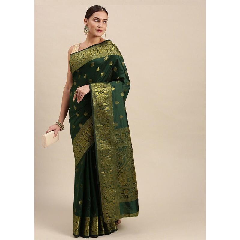 Green Banarasi Silk Saree With Blouse Piece - JD986605162