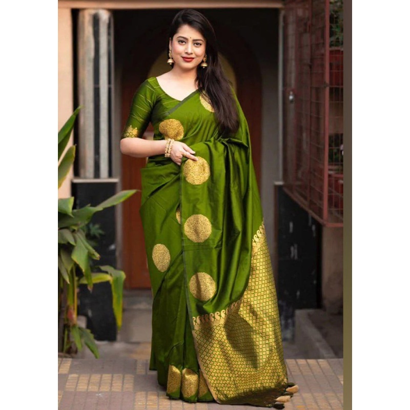 Green Banarasi Silk Saree With Blouse Piece - JD986605165