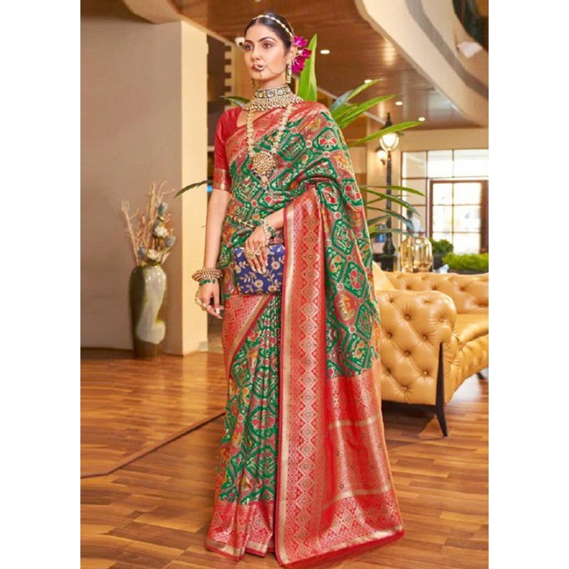 Green Banarasi Silk Saree With Blouse Piece - JD986605168
