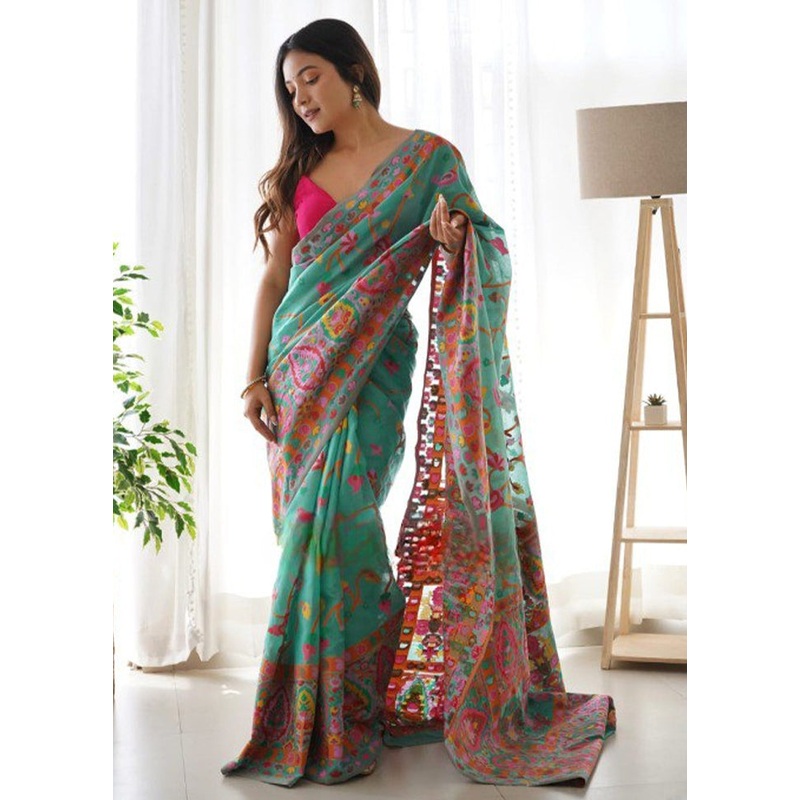 Green Banarasi Silk Saree With Blouse Piece - JD986605170