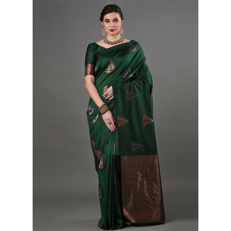 Green Banarasi Silk Saree With Blouse Piece - JD986605172