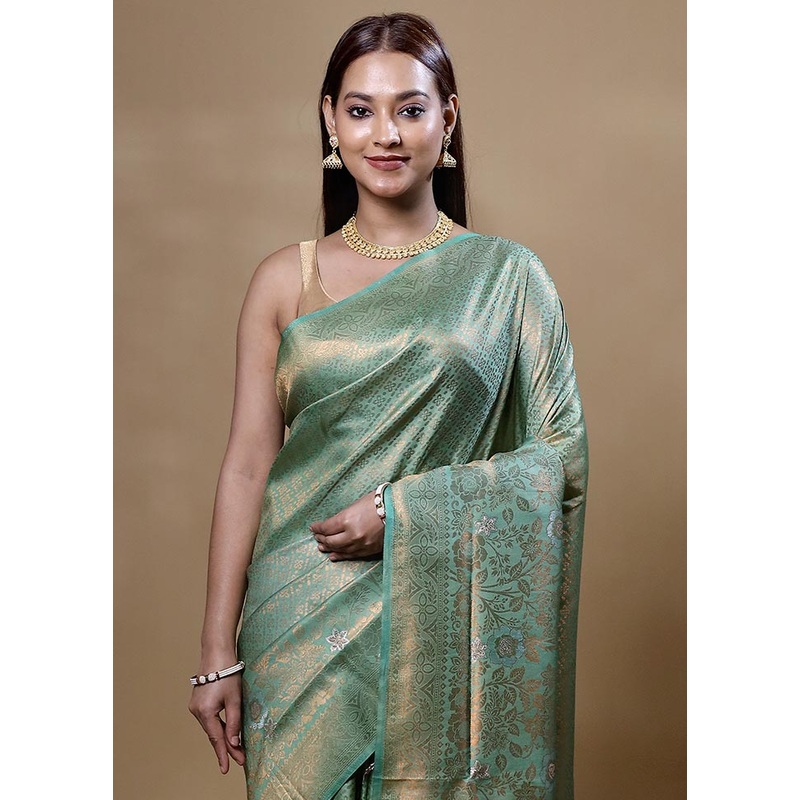 Green Dupion Silk Saree With Blouse Piece - JD986605087