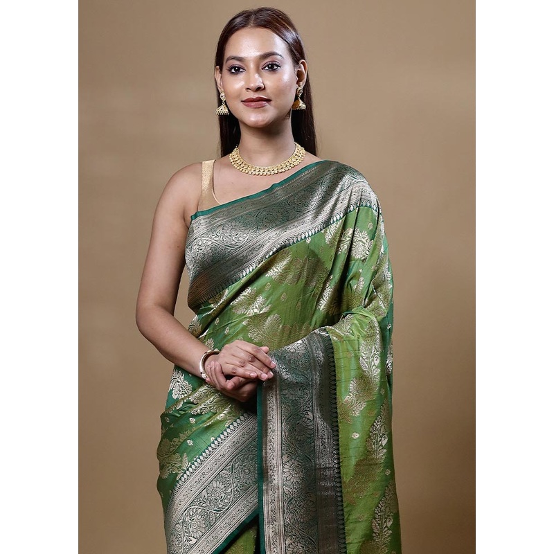 Green Georgette Saree With Blouse Piece - JD986605085