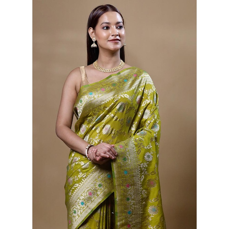 Green Georgette Saree With Blouse Piece - JD986605086