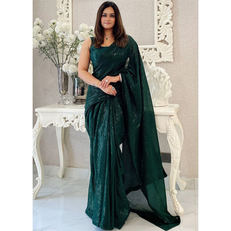 Green Georgette Saree With Blouse Piece - JD986605158