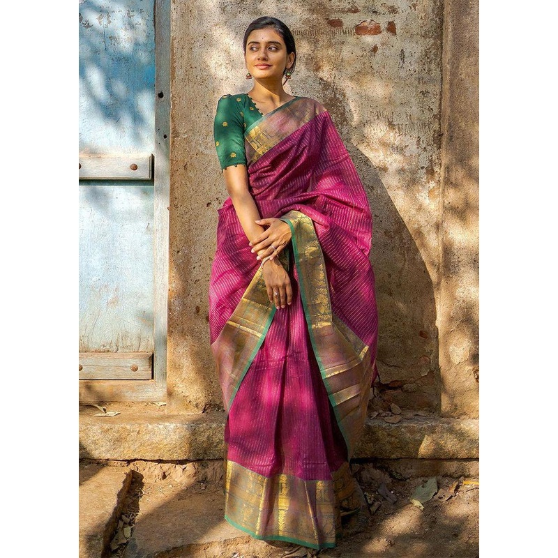 Multicolor Banarasi Silk Saree With Blouse Piece - JD986605103