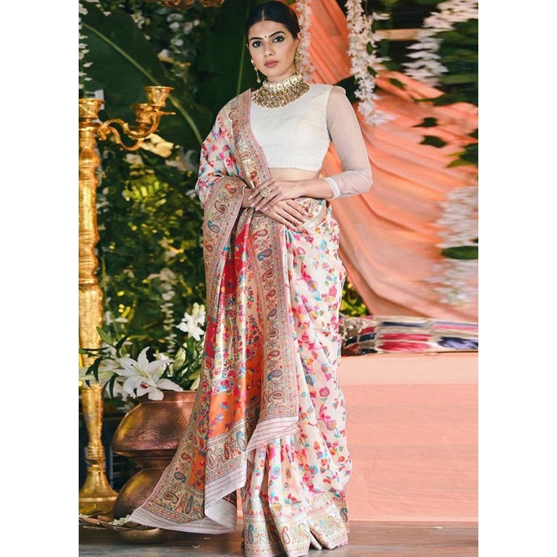 Multicolor Banarasi Silk Saree With Blouse Piece - JD986605105