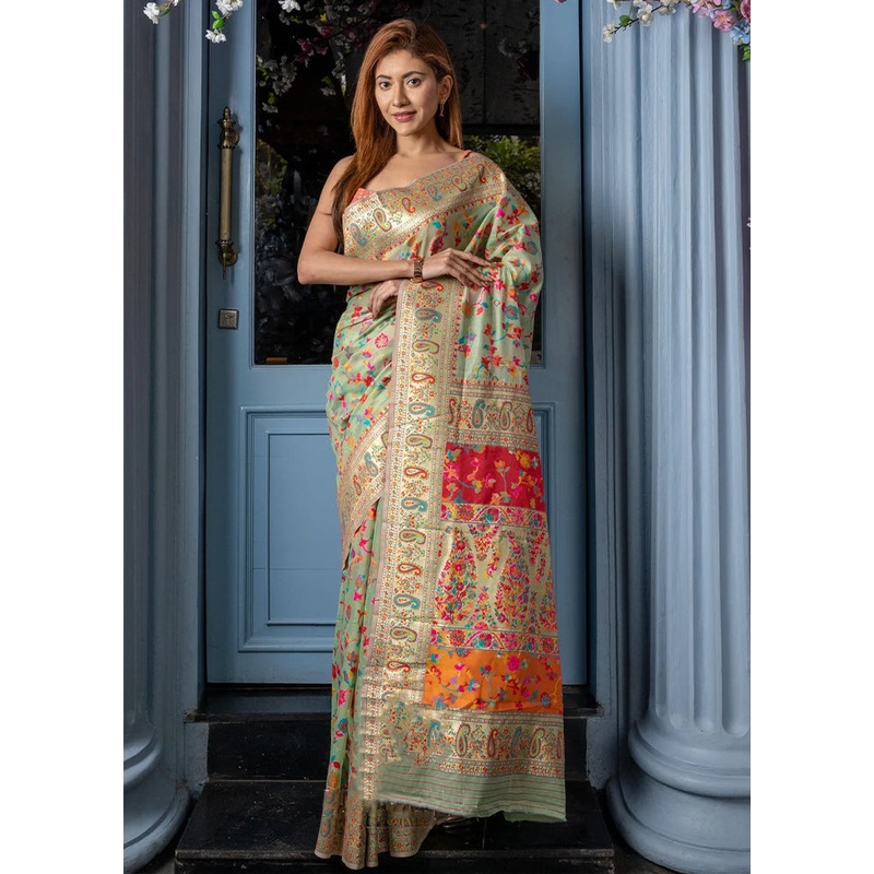 Multicolor Banarasi Silk Saree With Blouse Piece - JD986605106