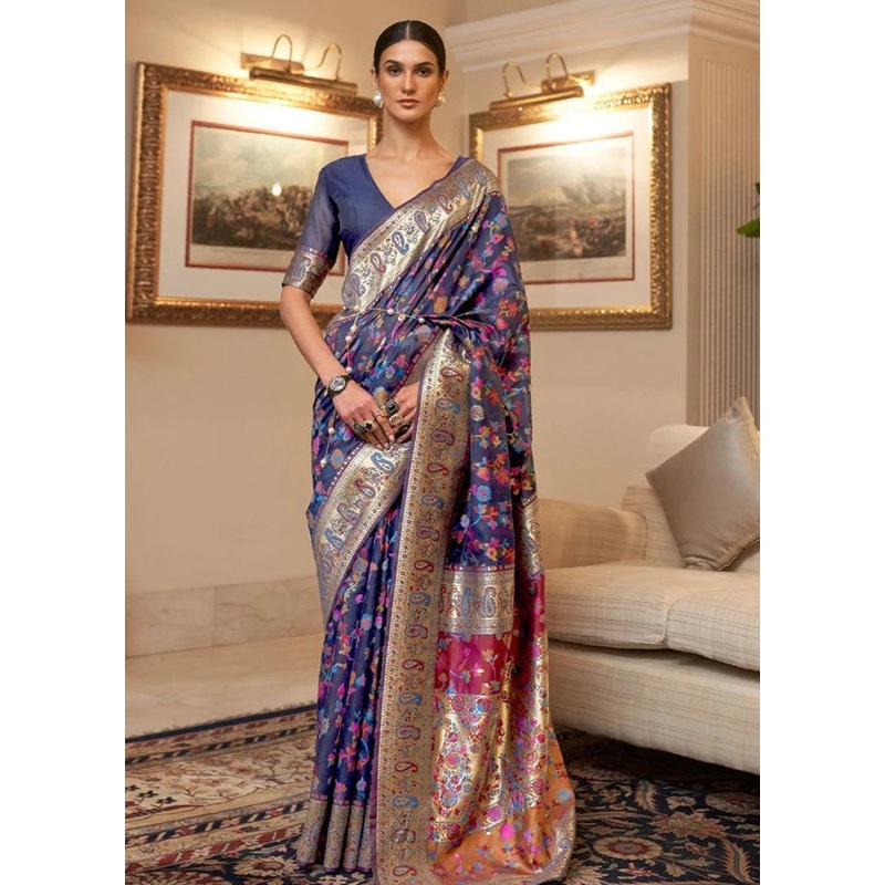 Multicolor Banarasi Silk Saree With Blouse Piece - JD986605108