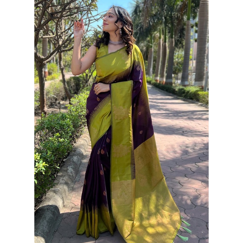 Multicolor Banarasi Silk Saree With Blouse Piece - JD986605115