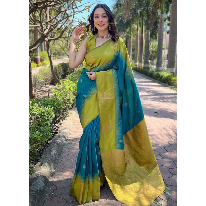 Multicolor Banarasi Silk Saree With Blouse Piece - JD986605116