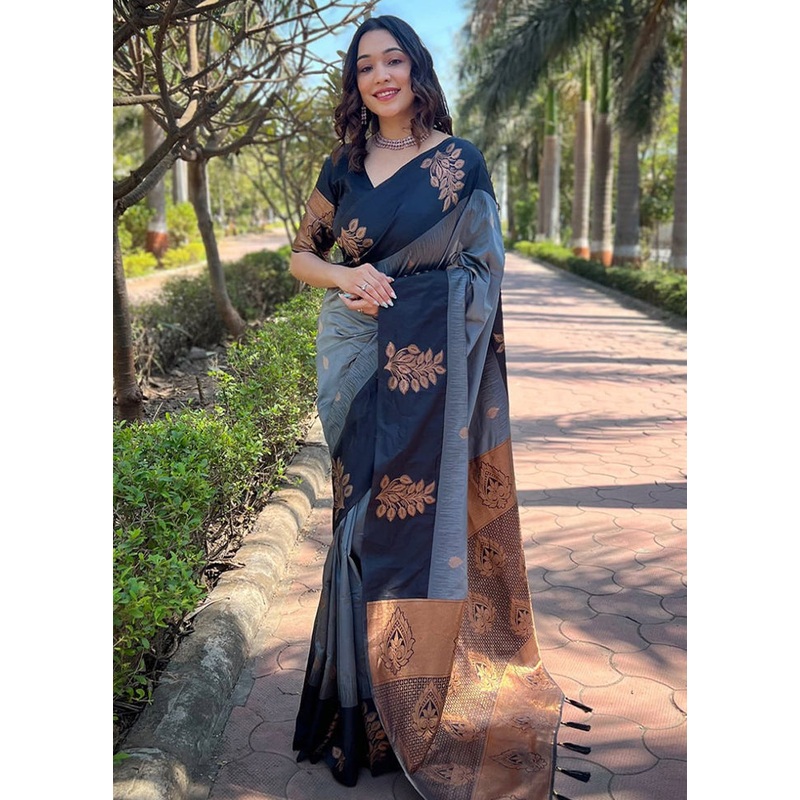 Multicolor Banarasi Silk Saree With Blouse Piece - JD986605117