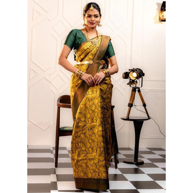Multicolor Banarasi Silk Saree With Blouse Piece - JD986605118