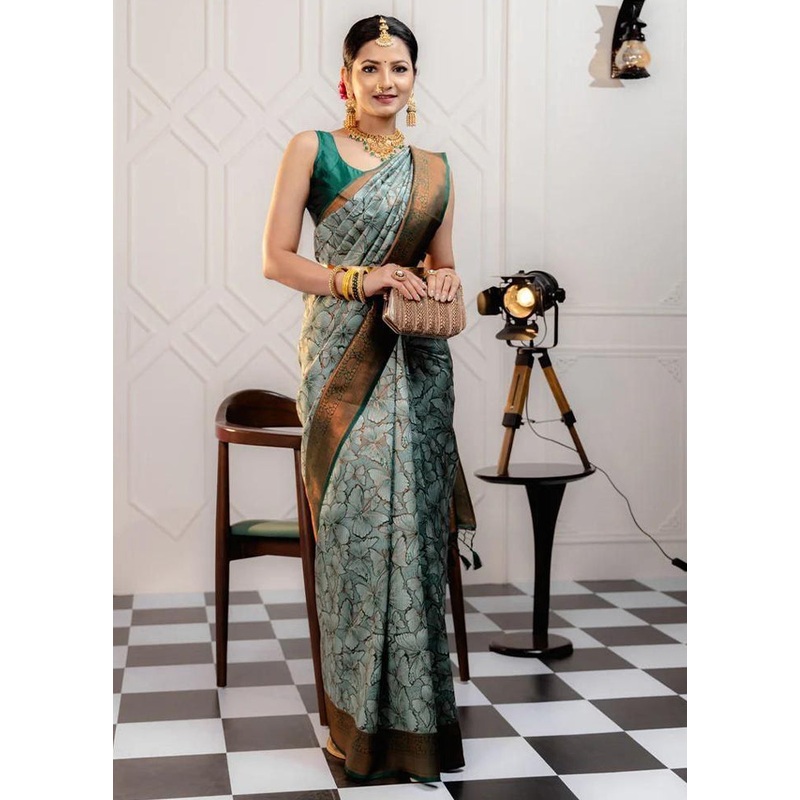 Multicolor Banarasi Silk Saree With Blouse Piece - JD986605121