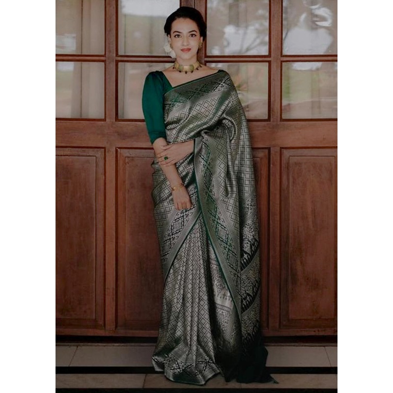 Multicolor Banarasi Silk Saree With Blouse Piece - JD986605123
