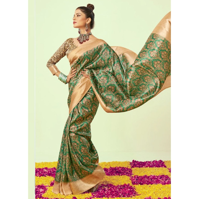 Multicolor Banarasi Silk Saree With Blouse Piece - JD986605126