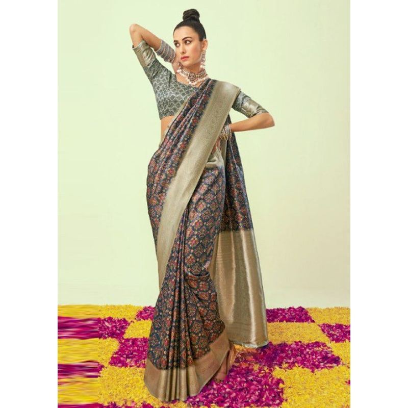 Multicolor Banarasi Silk Saree With Blouse Piece - JD986605127