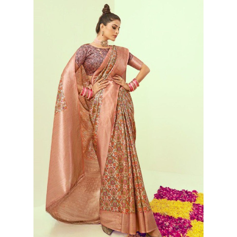 Multicolor Banarasi Silk Saree With Blouse Piece - JD986605128