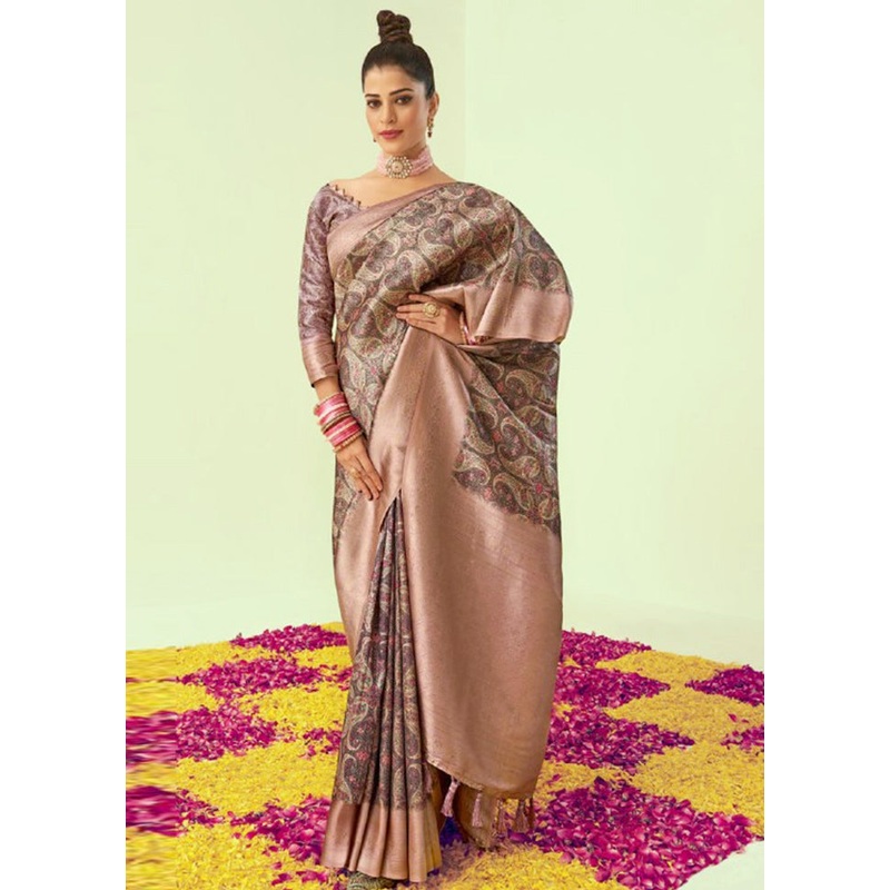 Multicolor Banarasi Silk Saree With Blouse Piece - JD986605129