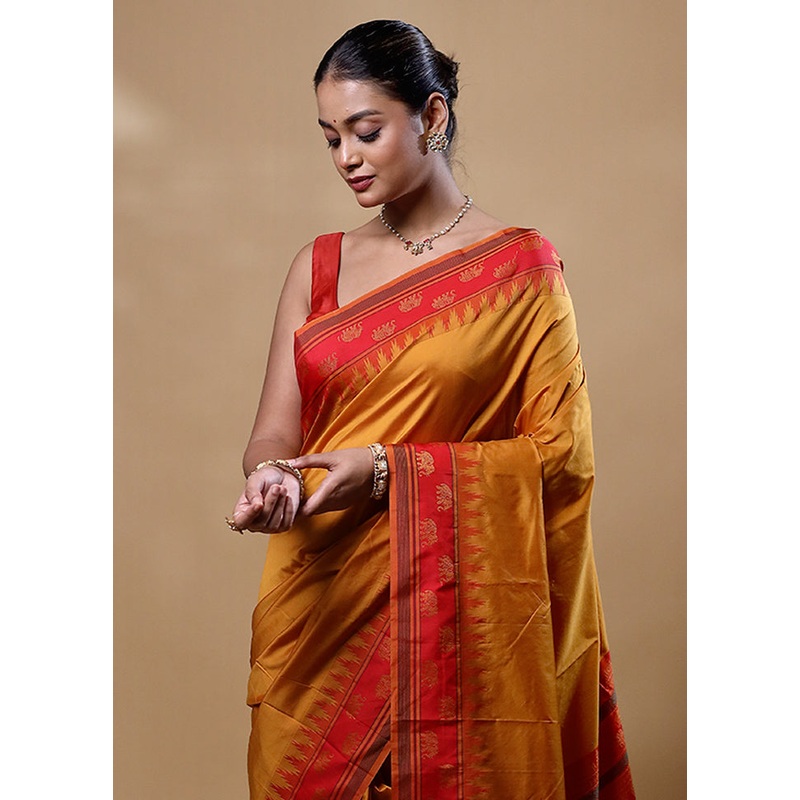 Mustard Kanjivaram Silk Saree With Blouse Piece - JD986605264