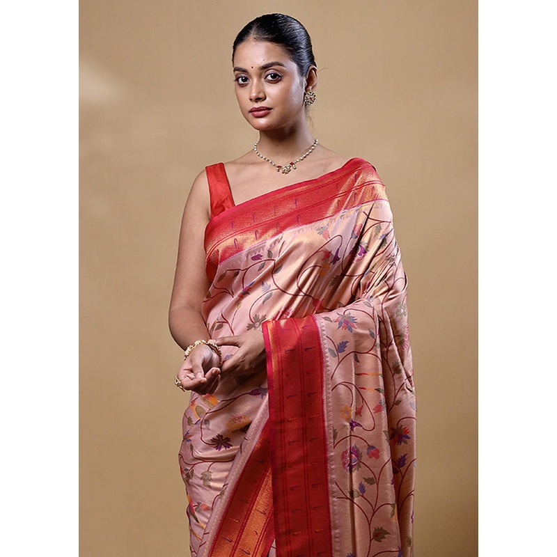 Peach Dupion Silk Saree With Blouse Piece - JD986605258
