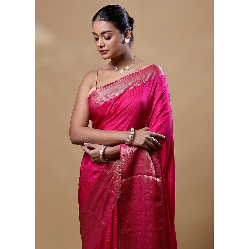 Pink Dupion Silk Saree With Blouse Piece - JD986605254