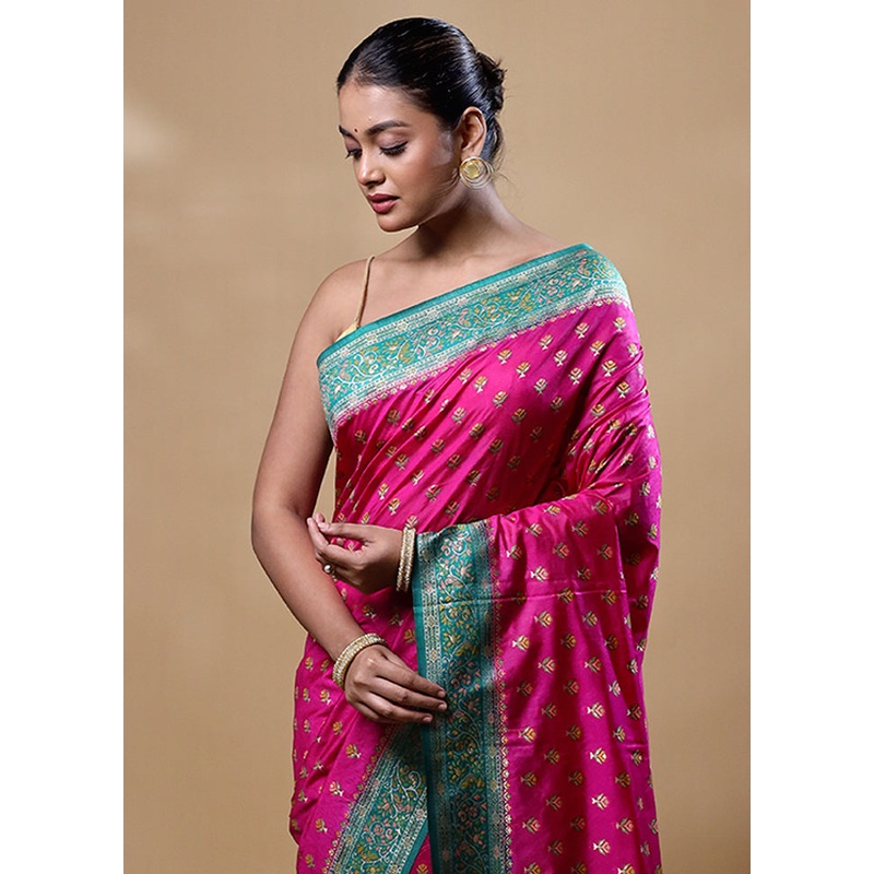 Pink Dupion Silk Saree With Blouse Piece - JD986605255