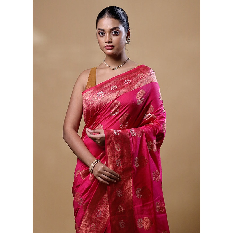 Pink Dupion Silk Saree With Blouse Piece - JD986605256
