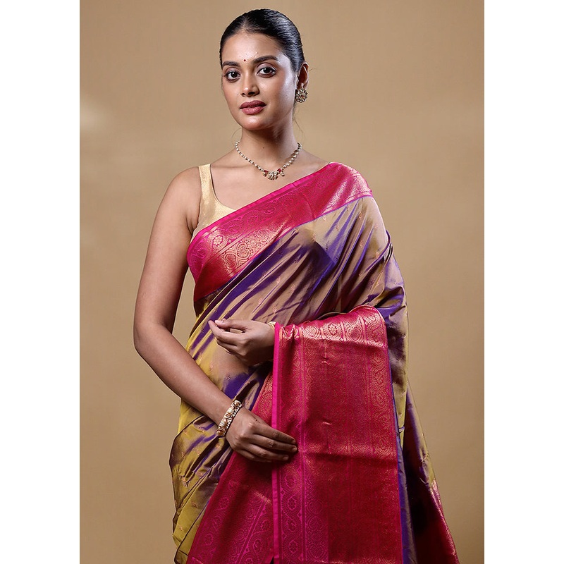 Pink Kanjivaram Silk Saree With Blouse Piece - JD986605251