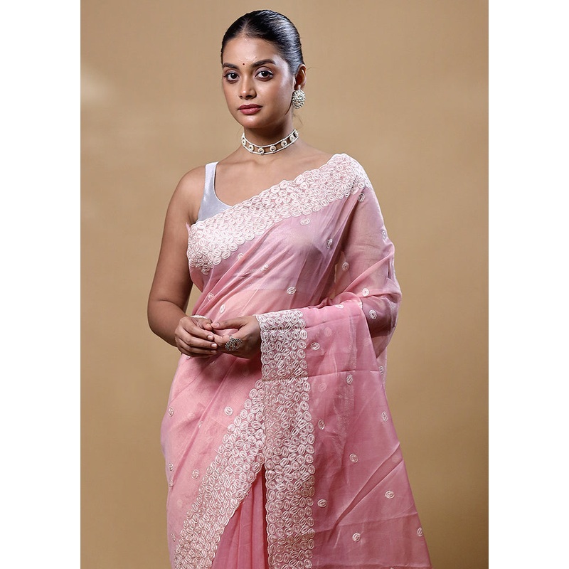 Pink Organza Saree With Blouse Piece - JD986605249