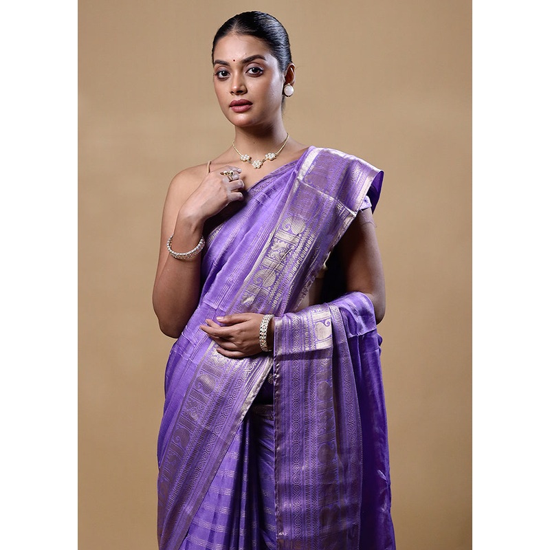 Purple Dupion Silk Saree With Blouse Piece - JD986605247
