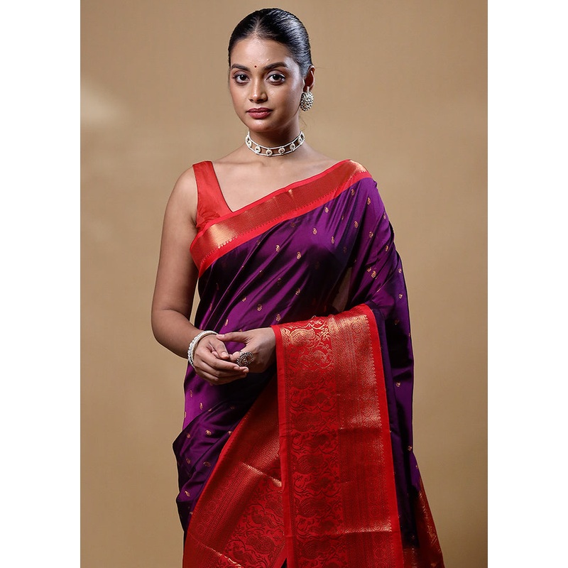 Purple Kanjivaram Silk Saree With Blouse Piece - JD986605246