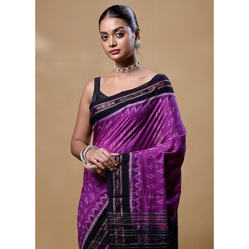 Purple Pure Cotton Saree With Blouse Piece - JD986605244
