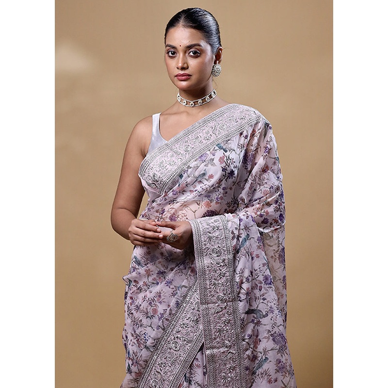 White Silk Saree With Blouse Piece - JD986605237