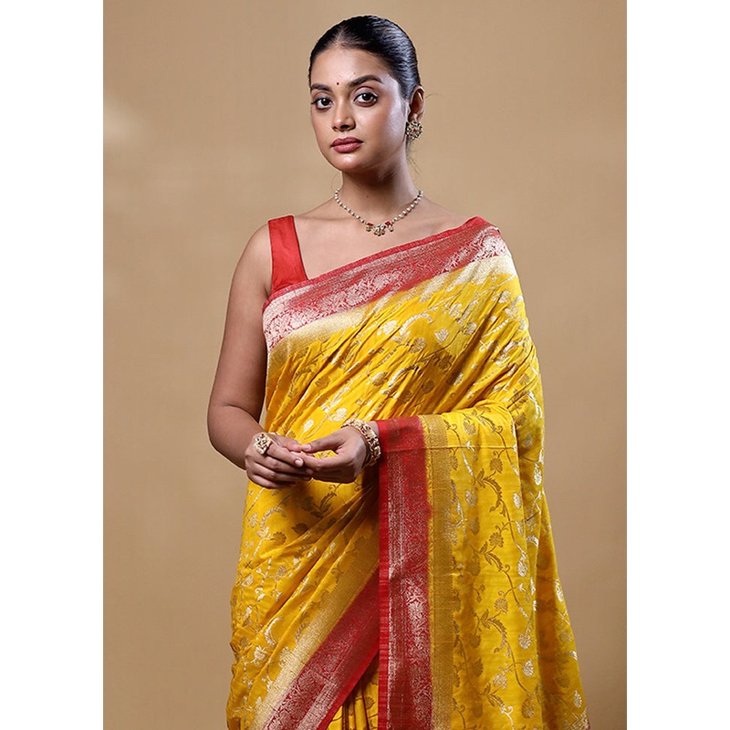 Yellow Georgette Saree With Blouse Piece - JD986605234