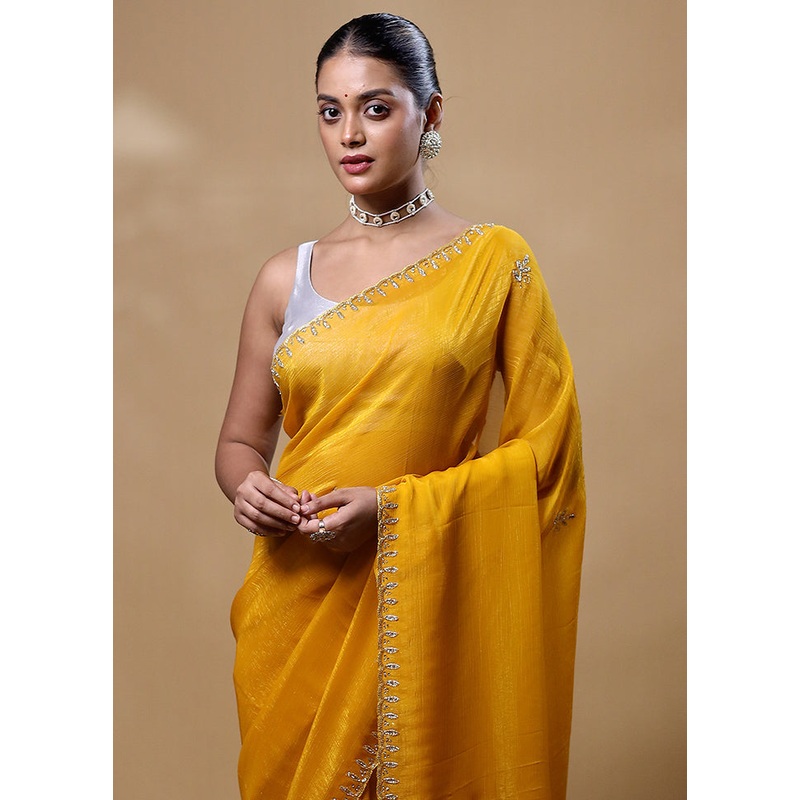 Yellow Silk Saree With Blouse Piece - JD986605233