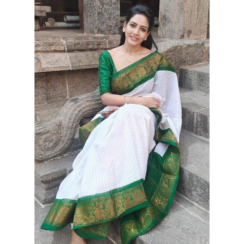 Cream Banarasi Silk Saree With Blouse Piece - JD986604897