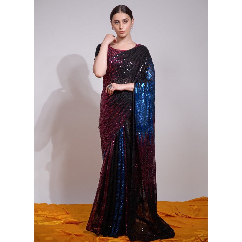 Multicolor Georgette Saree With Blouse Piece - JD986605014