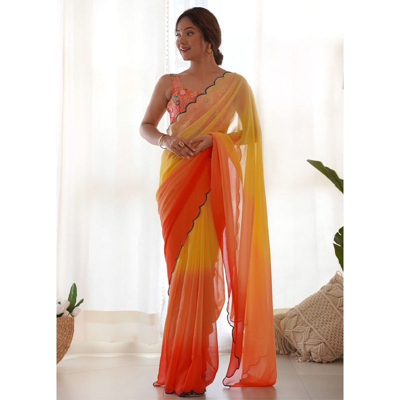 Multicolor Georgette Saree With Blouse Piece - JD986605016