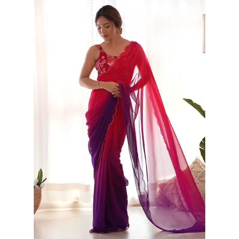 Multicolor Georgette Saree With Blouse Piece - JD986605017