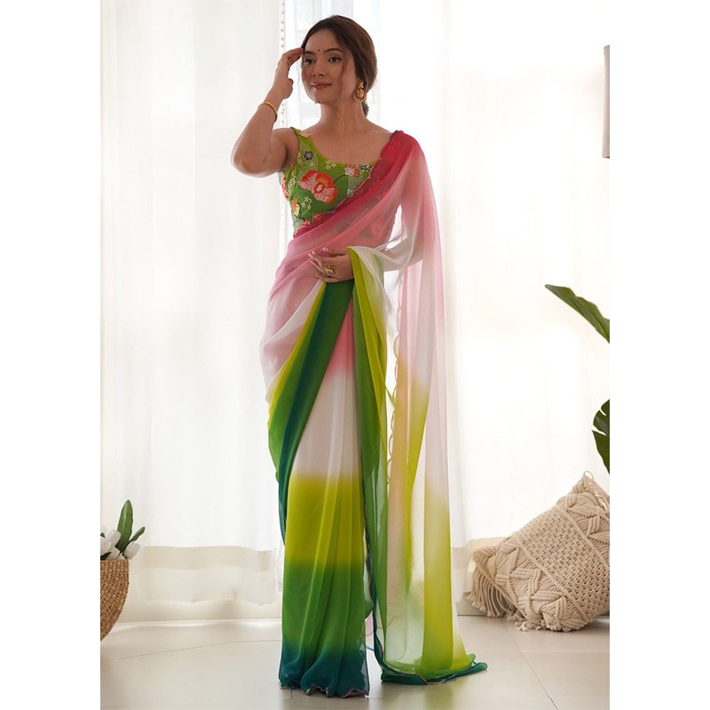 Multicolor Georgette Saree With Blouse Piece - JD986605018