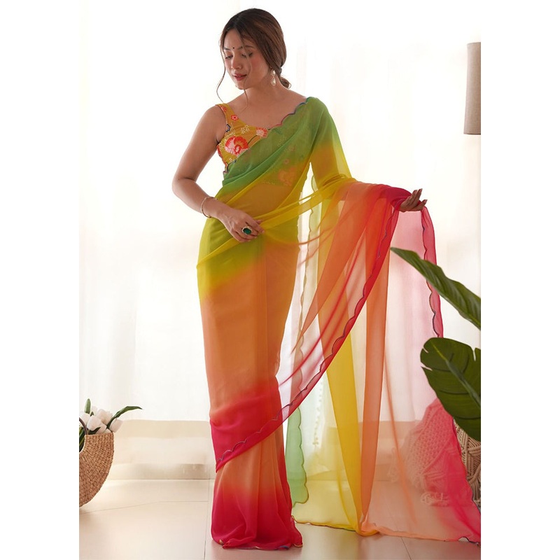 Multicolor Georgette Saree With Blouse Piece - JD986605019