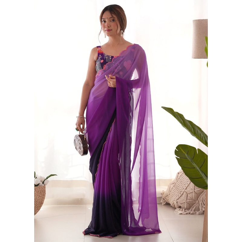 Multicolor Georgette Saree With Blouse Piece - JD986605020