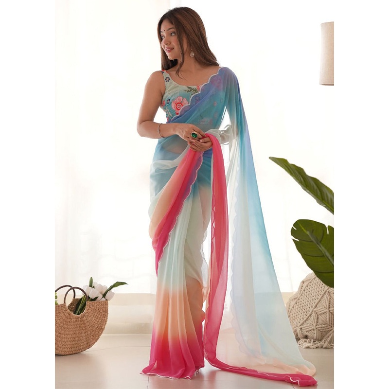 Multicolor Georgette Saree With Blouse Piece - JD986605023