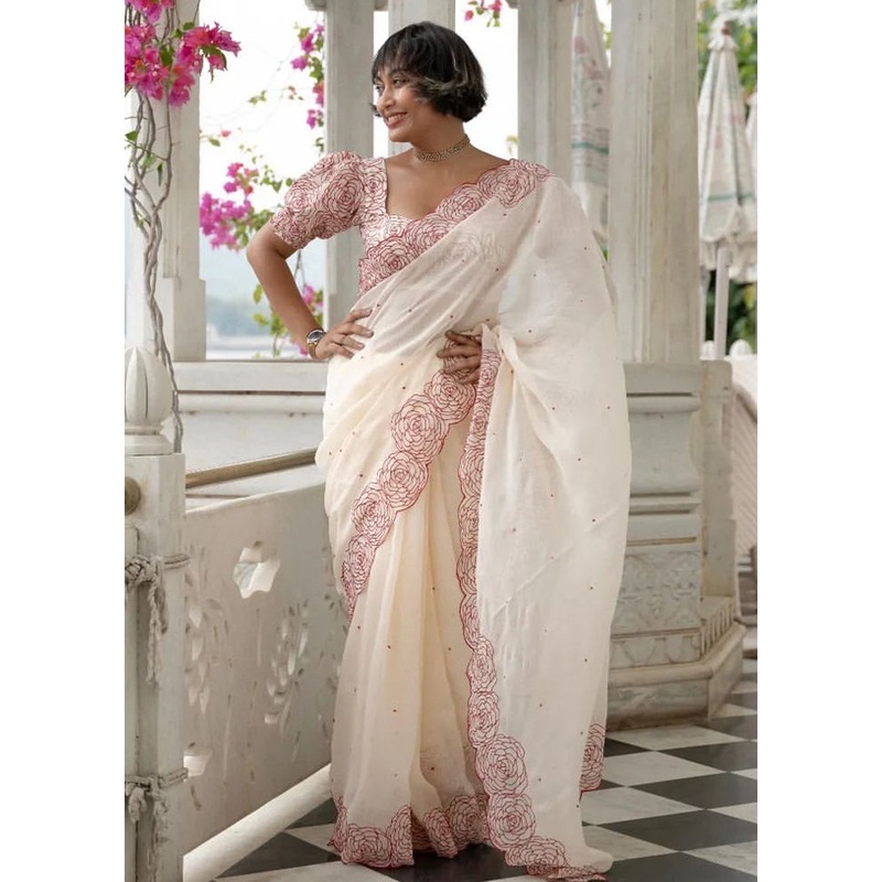 Multicolor Organza Saree With Blouse Piece - JD986605013