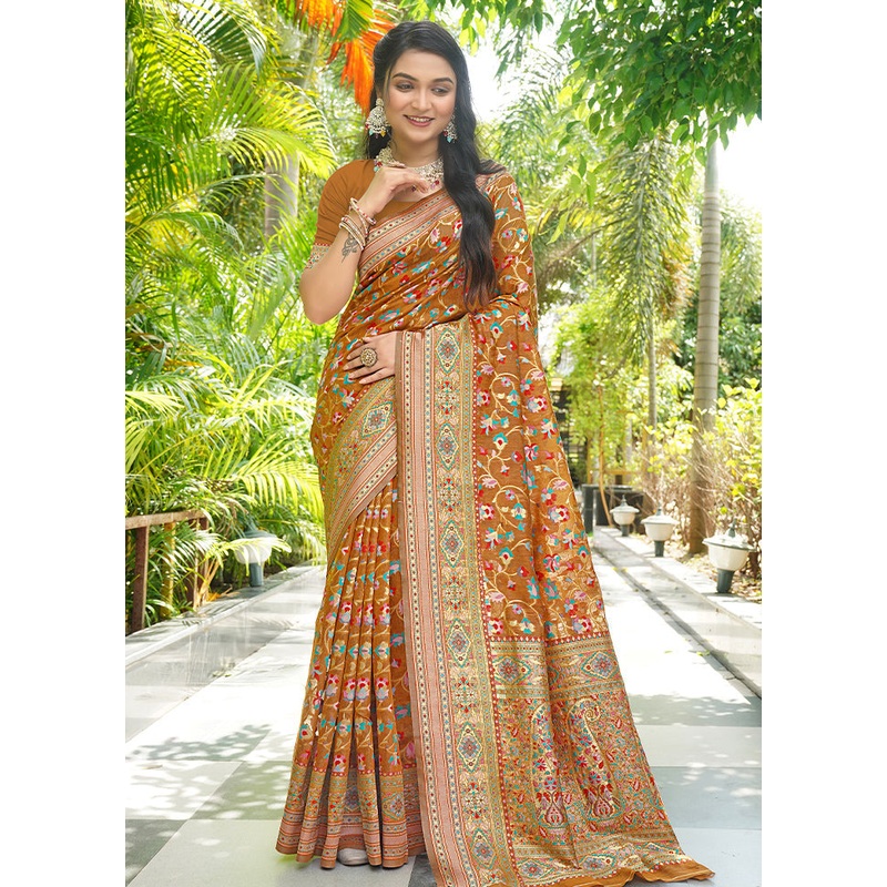 Mustard Pasmina Silk Saree With Blouse Piece - JD986605008