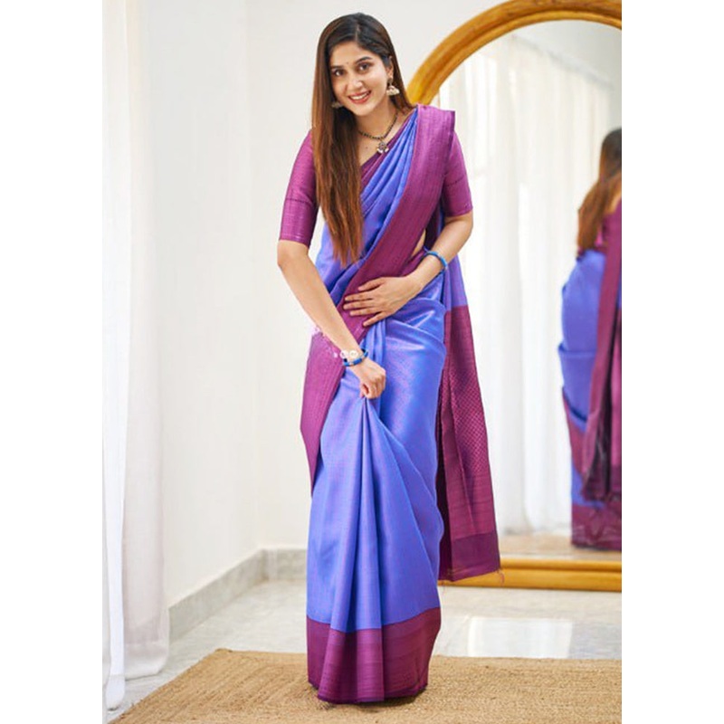 Navy Blue Banarasi Silk Saree With Blouse Piece - JD986605005