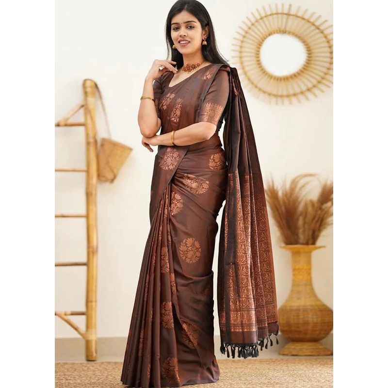 Orange Banarasi Silk Saree With Blouse Piece - JD986604985