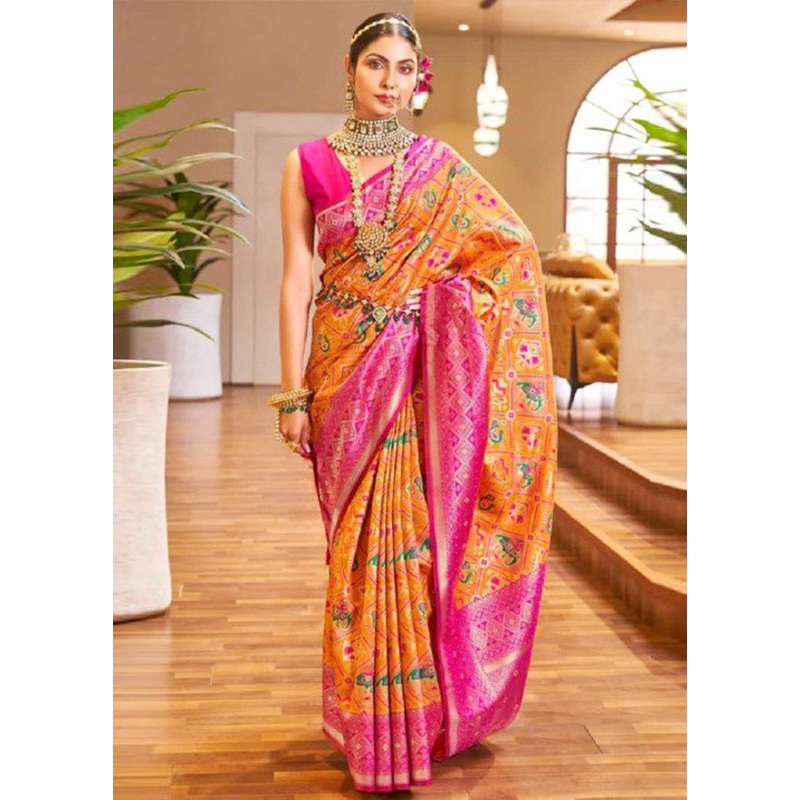Orange Banarasi Silk Saree With Blouse Piece - JD986604986
