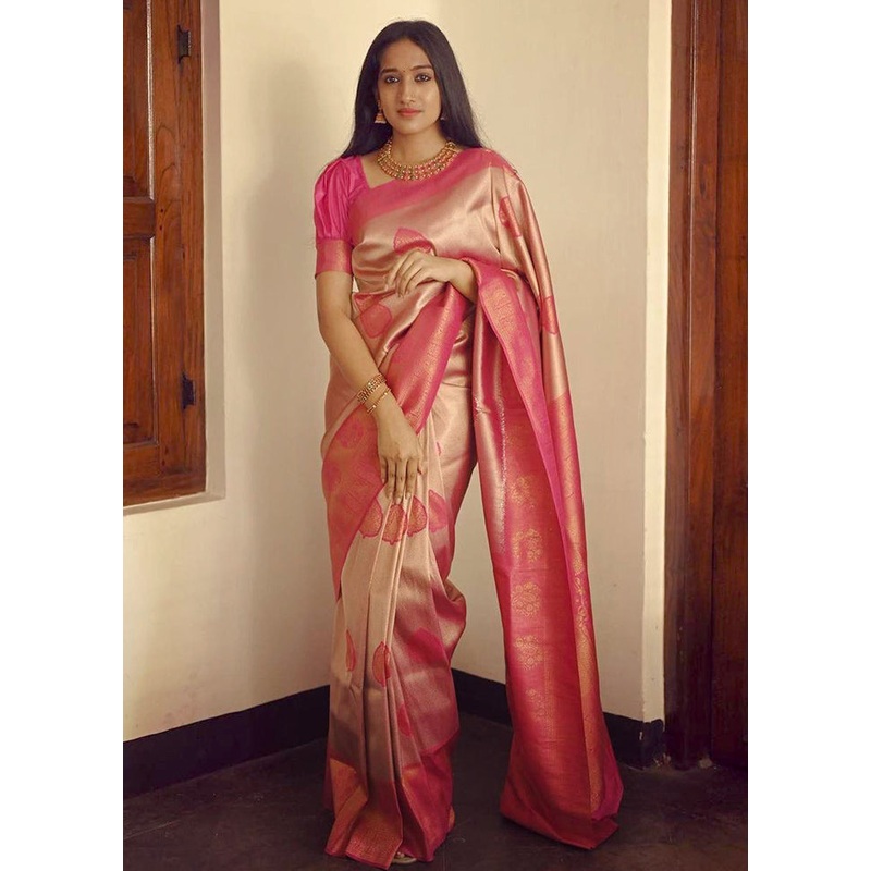 Peach Banarasi Silk Saree With Blouse Piece - JD986604983